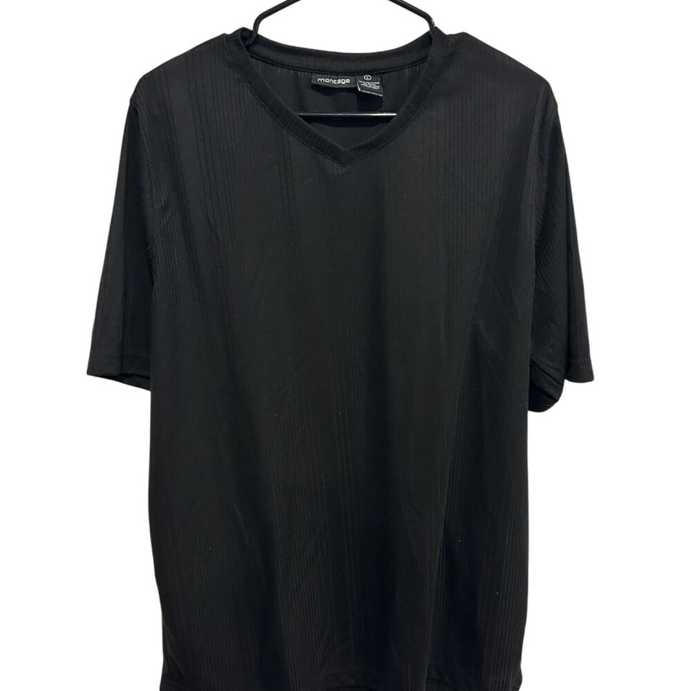 Montage V-Neck Short Sleeve T-Shirt Black Sz Large Polyester Basic Casual Wear